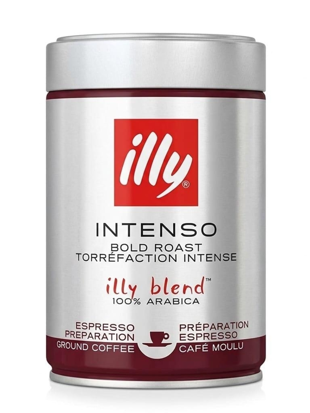 illy Intenso Bold Roast Ground Coffee - Silver & Red Can